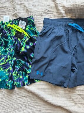 Under Armour 2 pair boys volley Swim Trunks medium 10/12